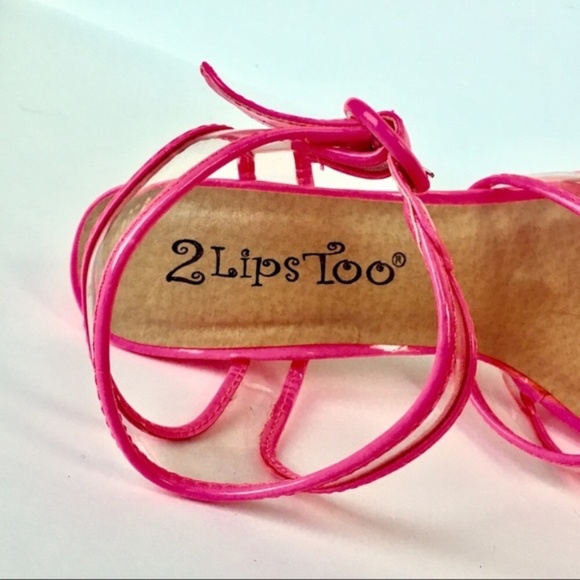 2 LIPS TOO CLEAR TRANSPARENT NEON PINK SANDAL PUMP - Picture 5 of 8